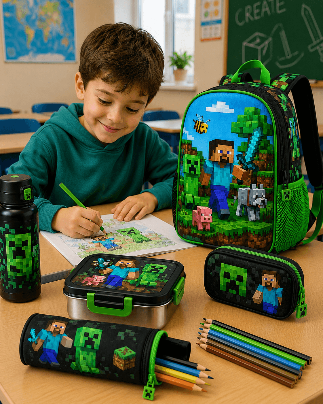 Valora Back to School set backpack lunch box bottle and pencil cases