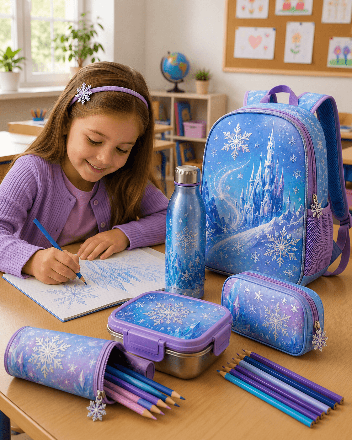 Valora Back to School set with kids using the backpack and supplies